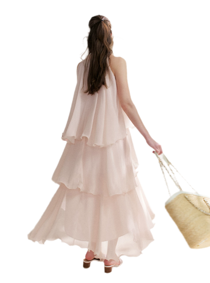 Chiffon Floral Halter Long Dress