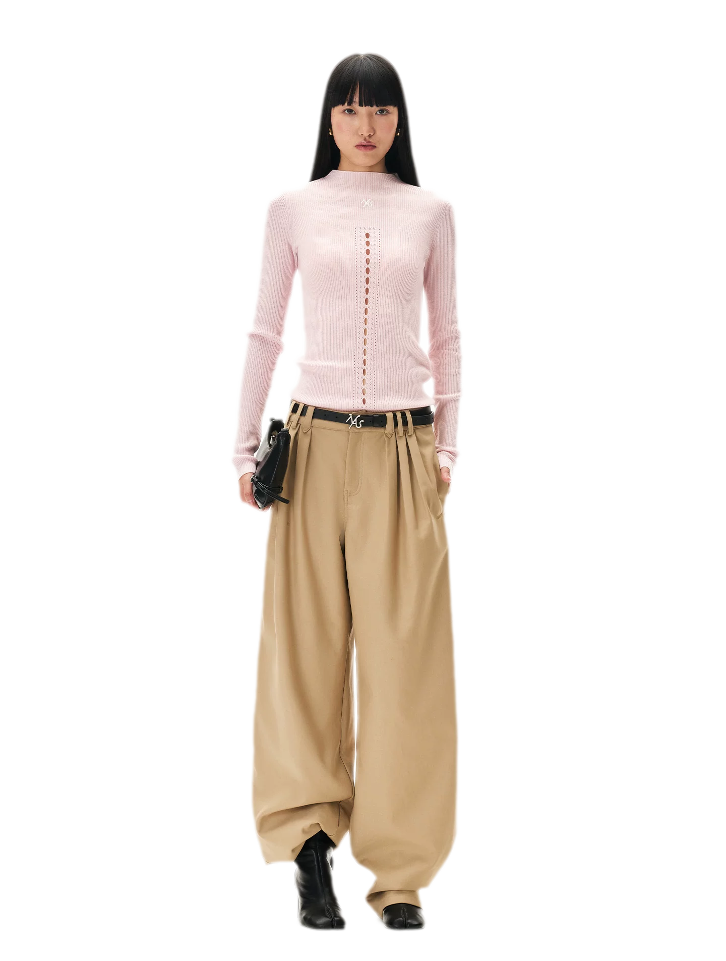 Openwork Rib-Knit Fitted Top