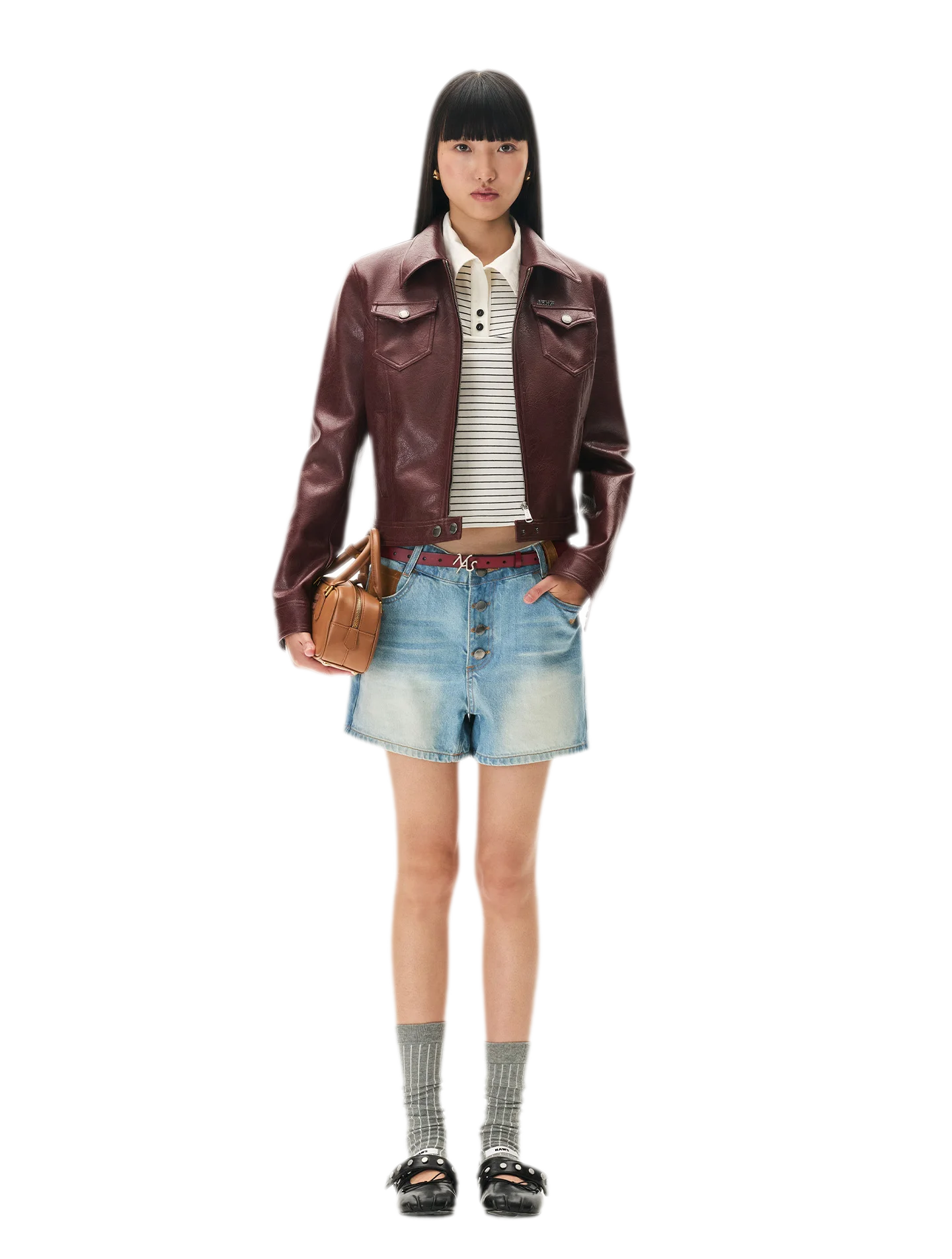 Meteorite Texture Fitted Leather Jacket