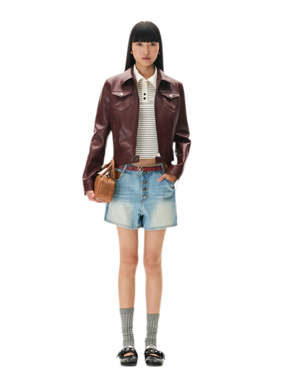 Meteorite Texture Fitted Leather Jacket