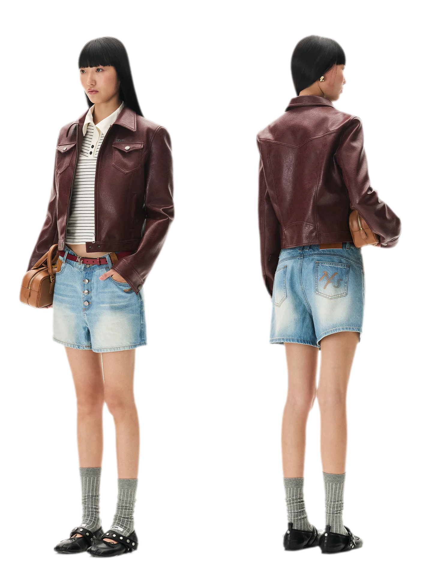 Meteorite Texture Fitted Leather Jacket