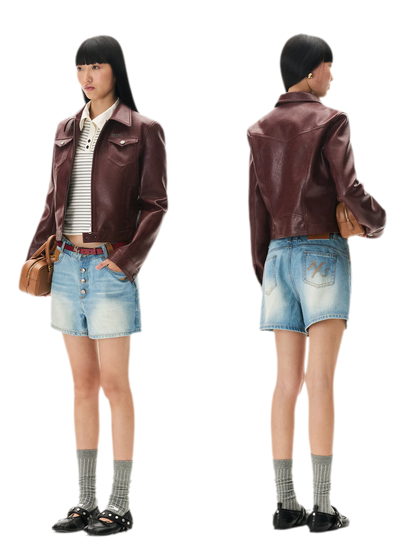 Meteorite Texture Fitted Leather Jacket