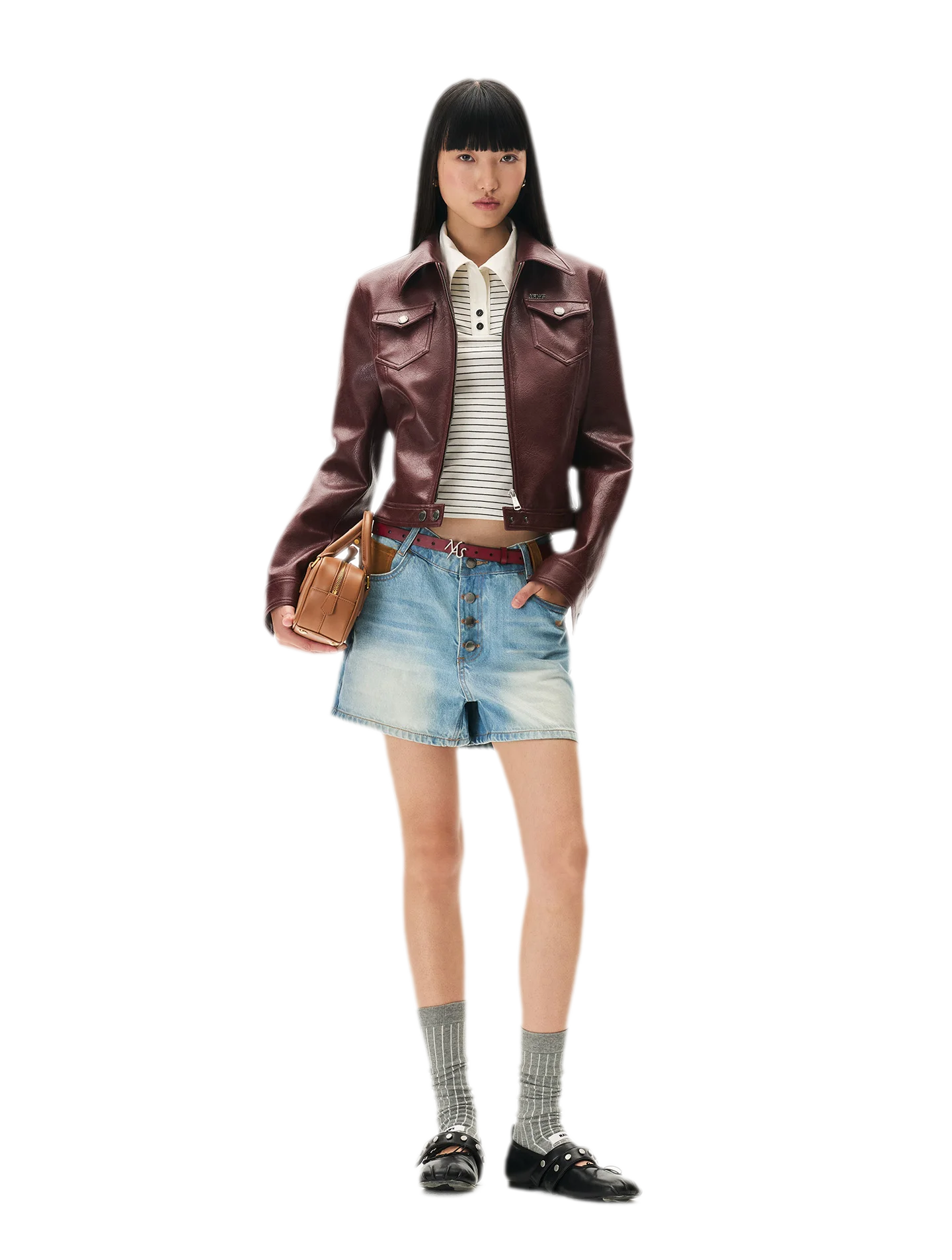 Meteorite Texture Fitted Leather Jacket