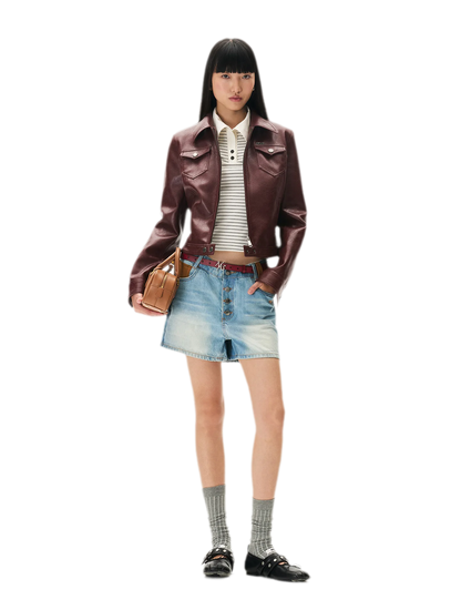 Meteorite Texture Fitted Leather Jacket