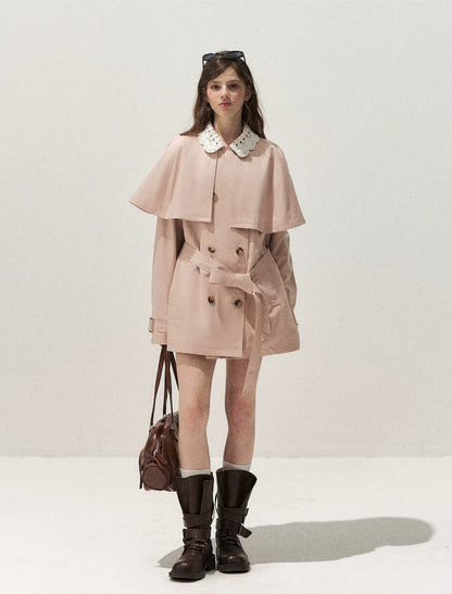 Crochet Cape Trench Coat