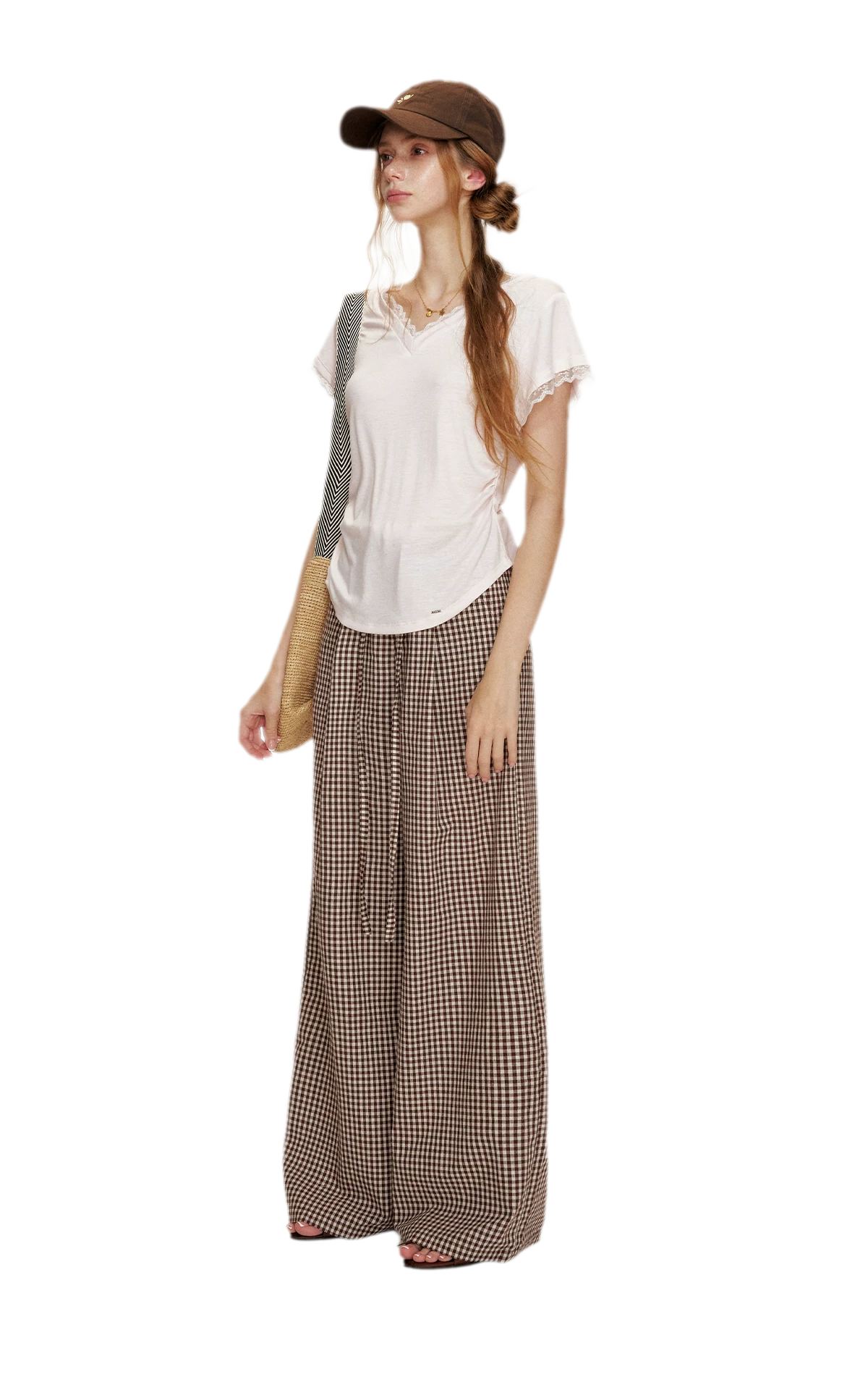 Tencel Lace Trim Loose Short Sleeve T-Shirt