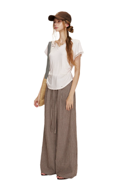 Tencel Lace Trim Loose Short Sleeve T-Shirt