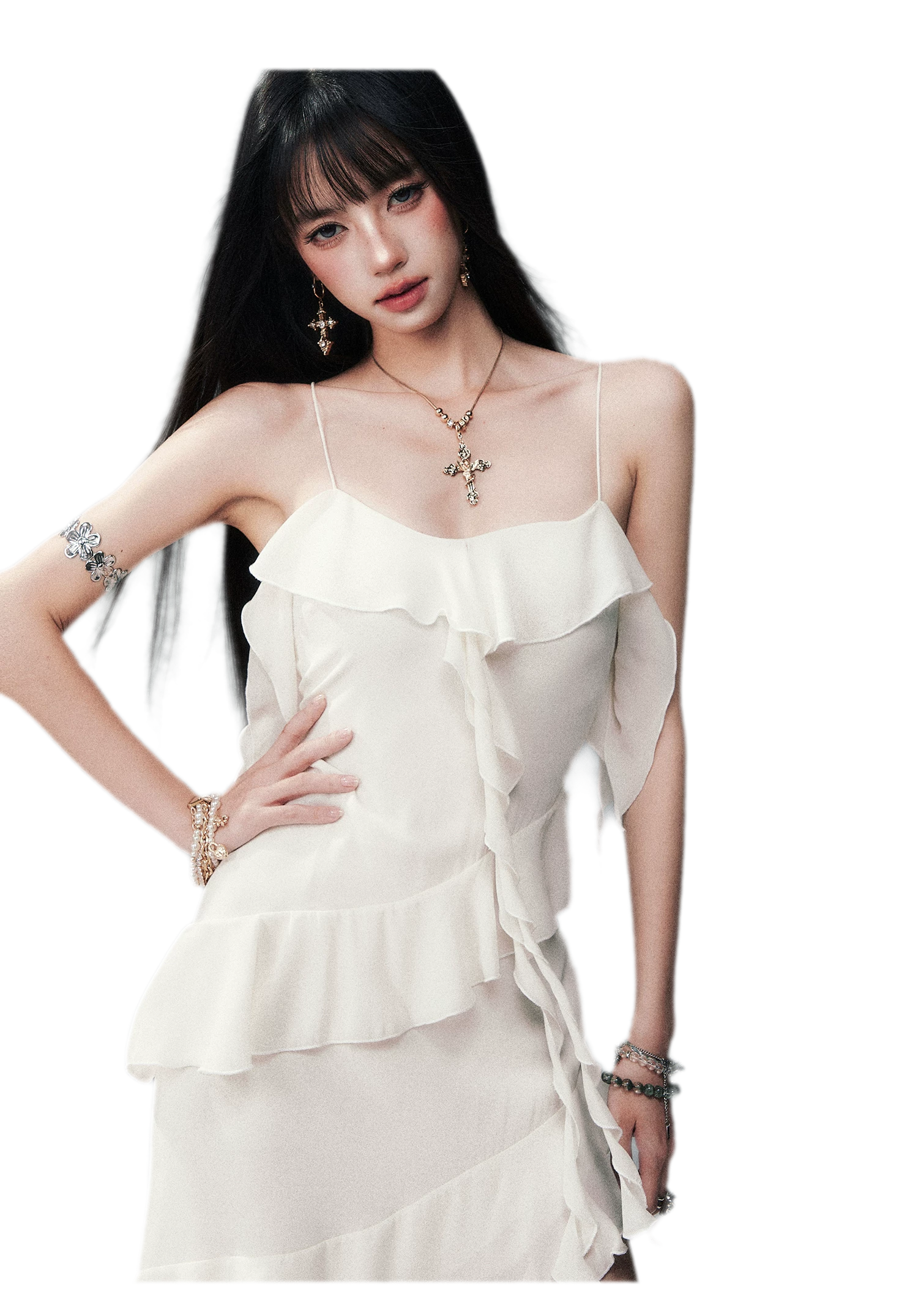 Ruffled Asymmetric Cami Dress