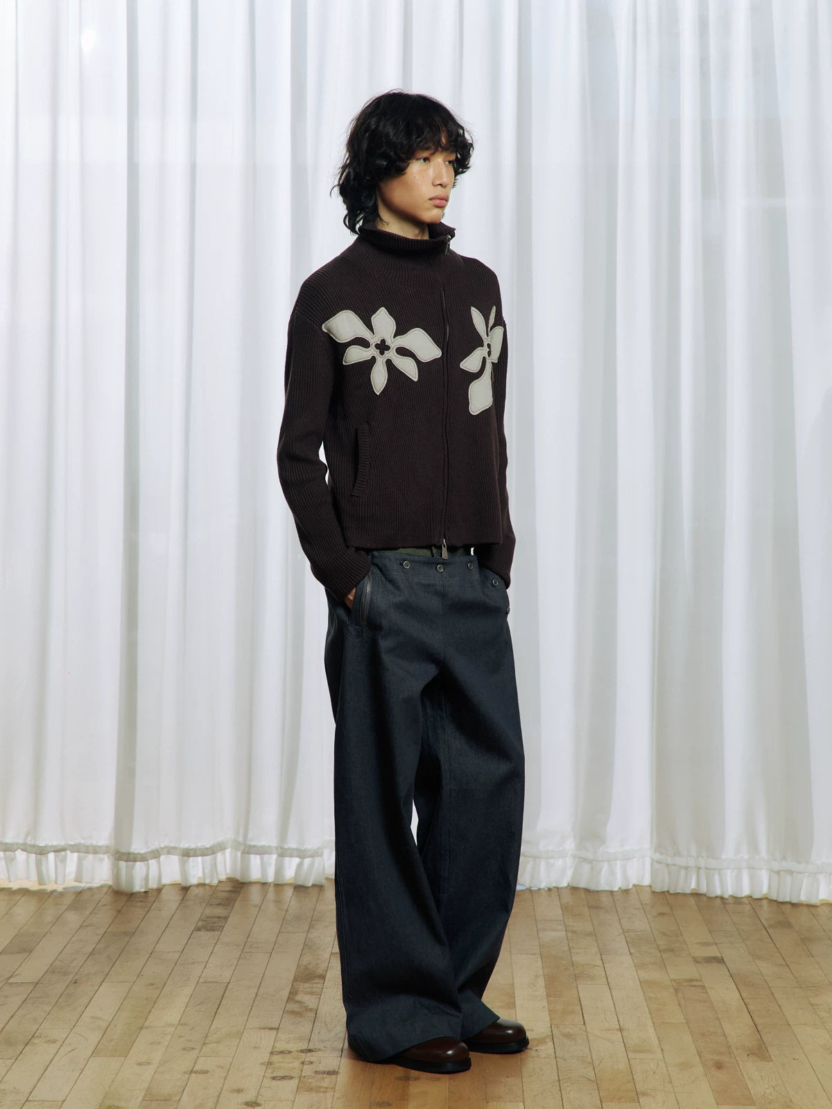 Appliqué Zip-Up Knit Jacket