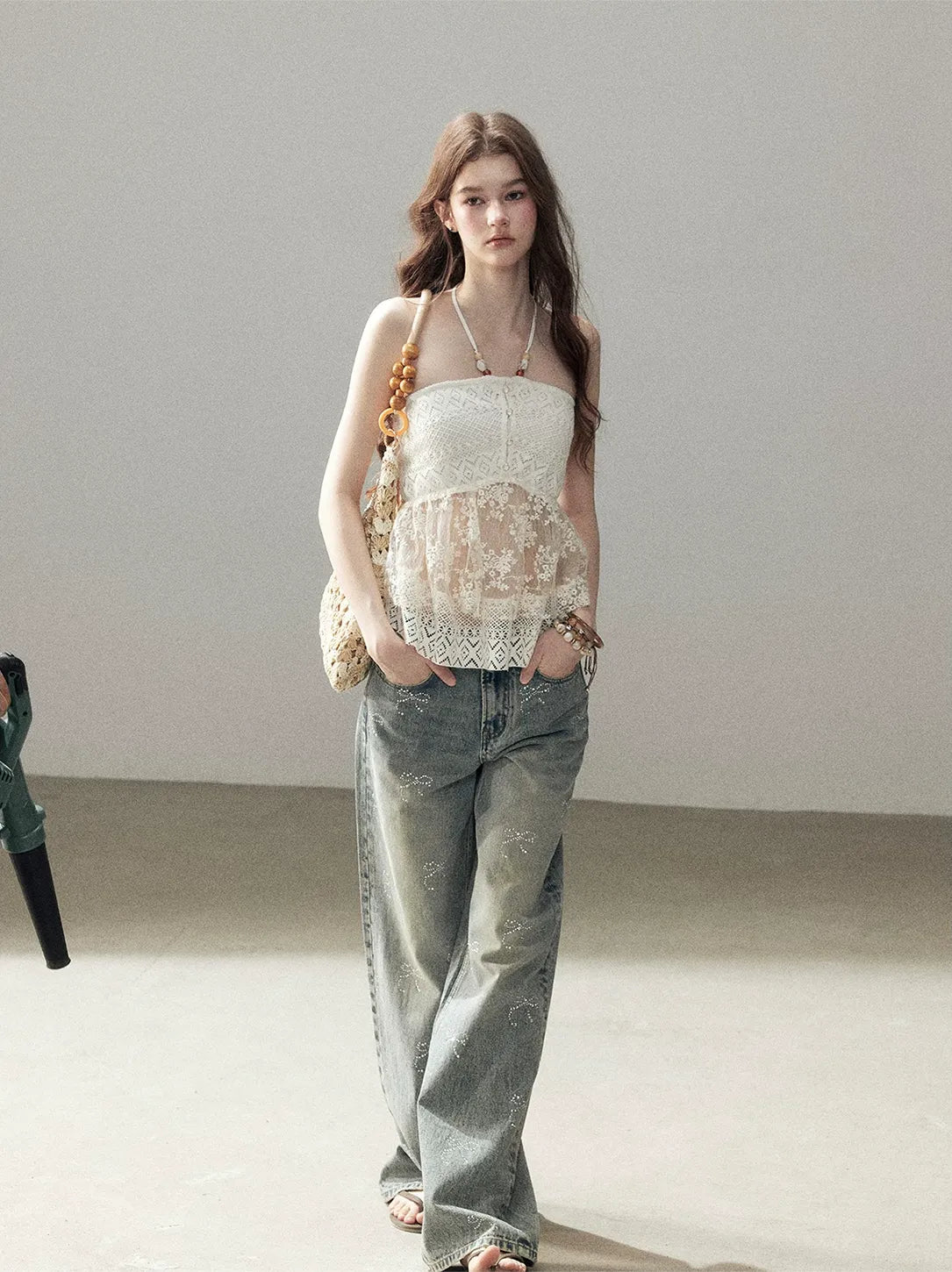 Rhinestone Wide-Leg Jeans