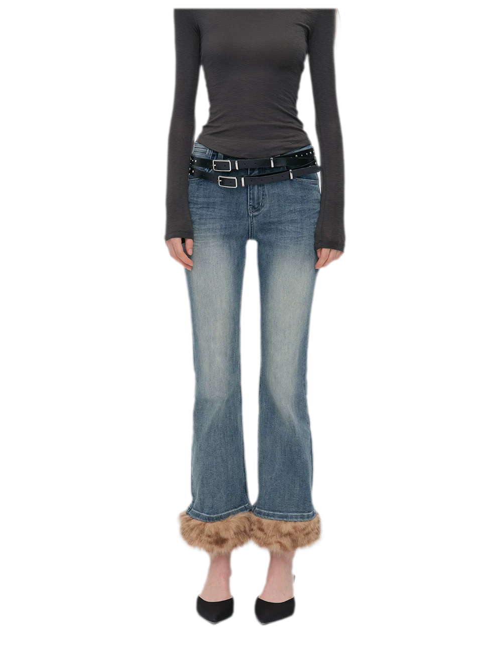 Vintage Washed Cropped Flare Jeans