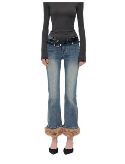 Vintage Washed Cropped Flare Jeans