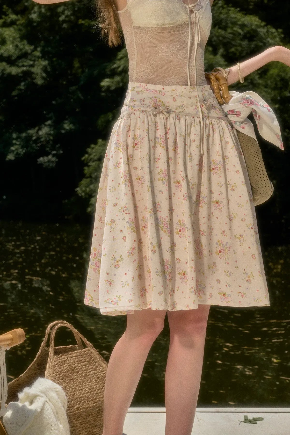 Satin Bow A-Line Skirt