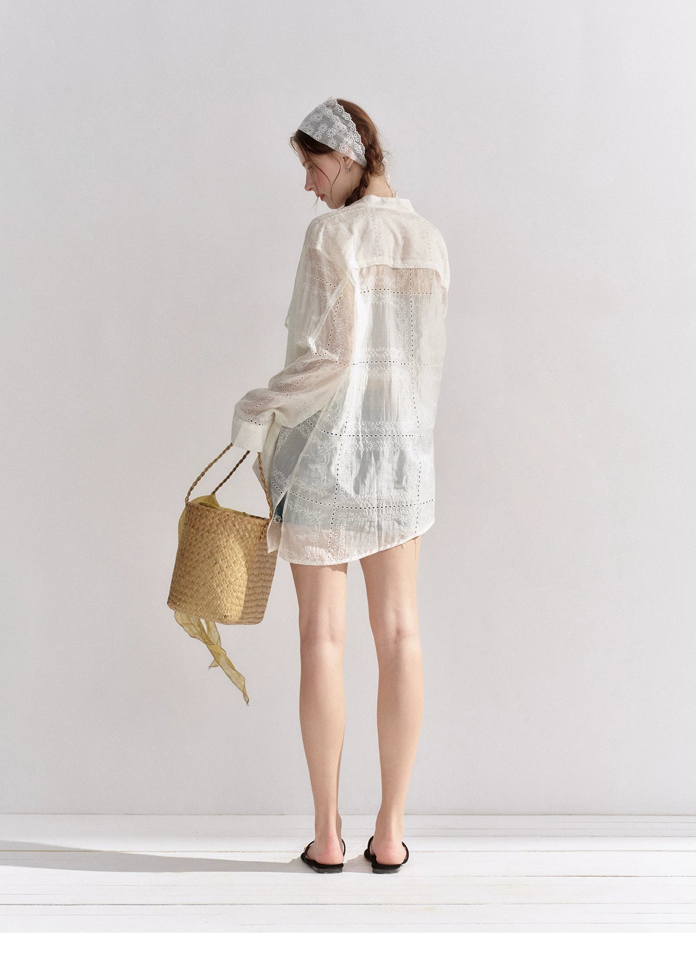 Hollow Embroidered Long Sleeve Sun Protection Shirt