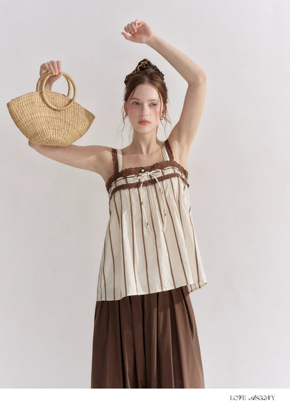 Striped Lace-Trim Tie-Front Camisole