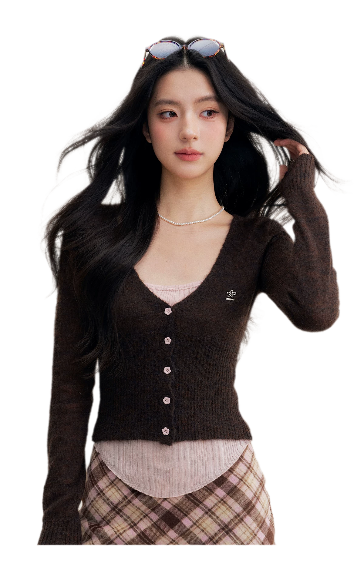 Brushed Contrast V-Neck Sweater