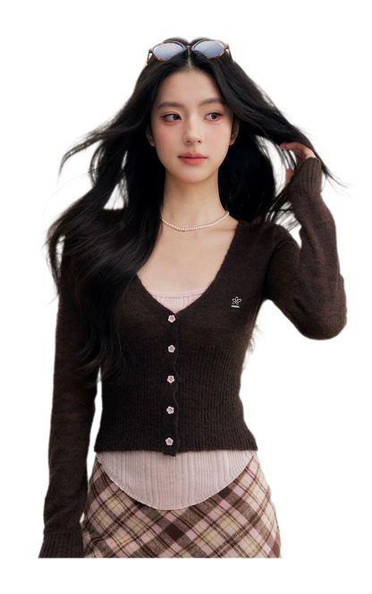 Brushed Contrast V-Neck Sweater