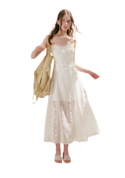 French Embroidered A-line Dress