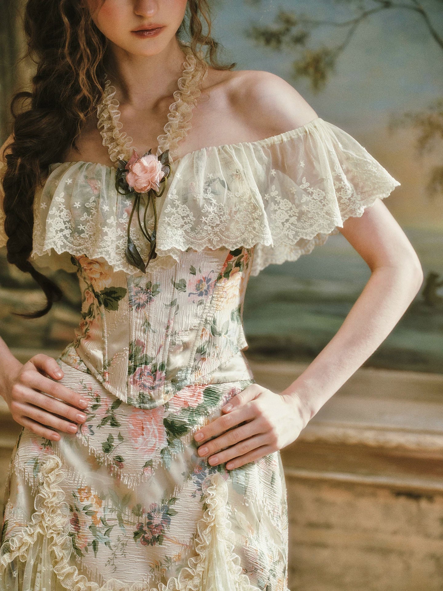 Floral Lace Off-Shoulder Set