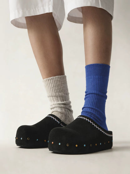 Rhinestone Platform Suede Mules