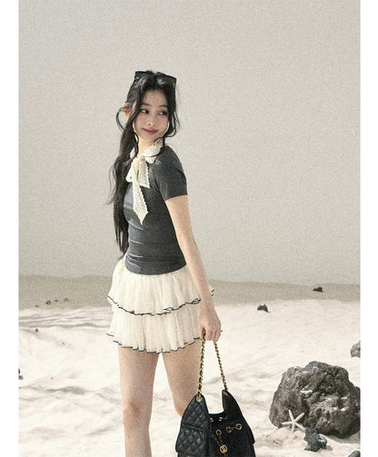 Grey Bow Short T-Shirt