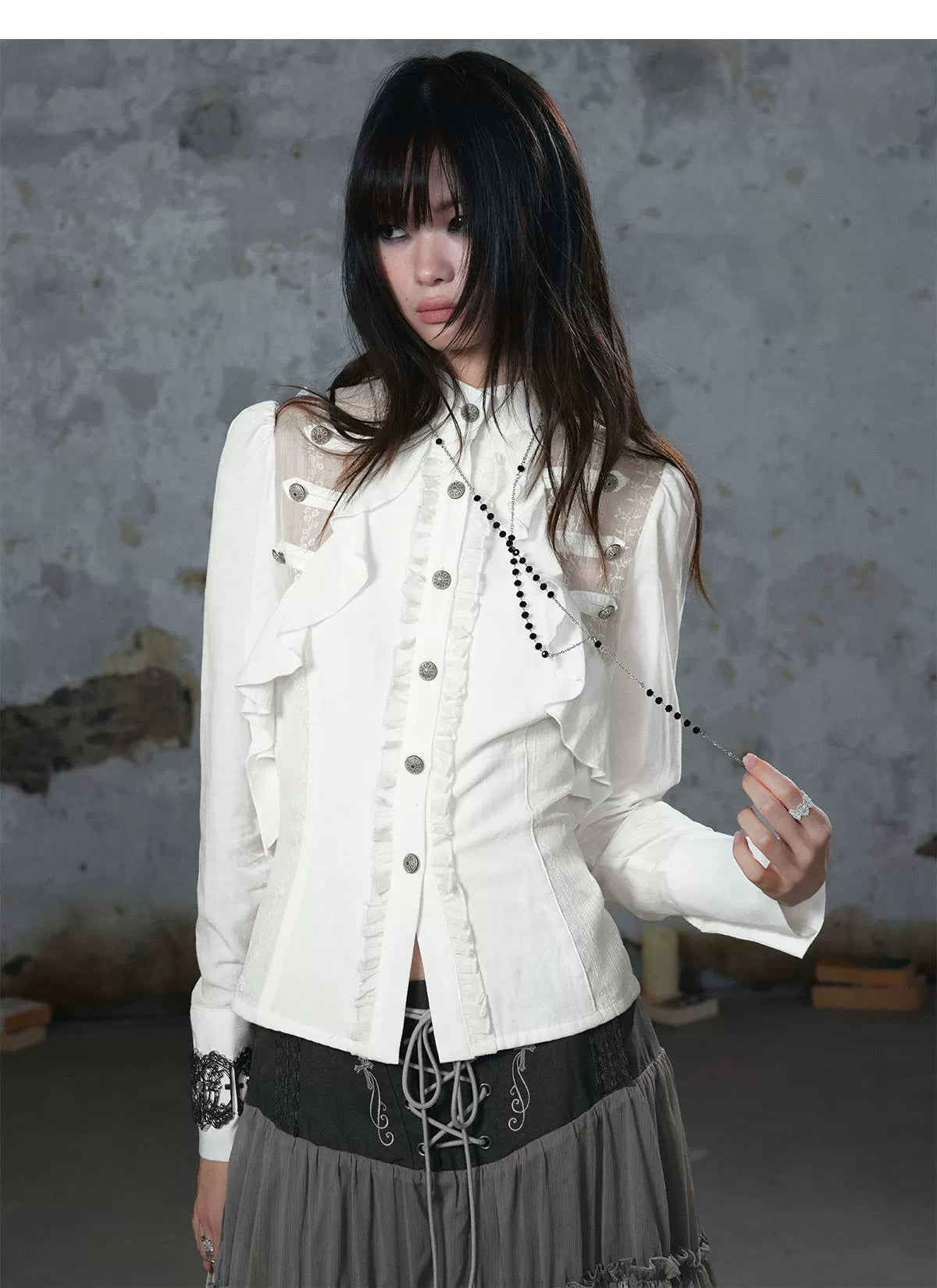 Lace Ruffle Waist Blouse