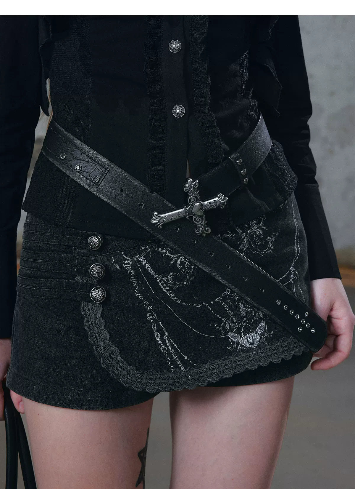 Carved Cross Buckle Leather Belt