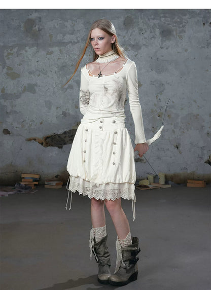 Lace Patchwork Bubble Skirt