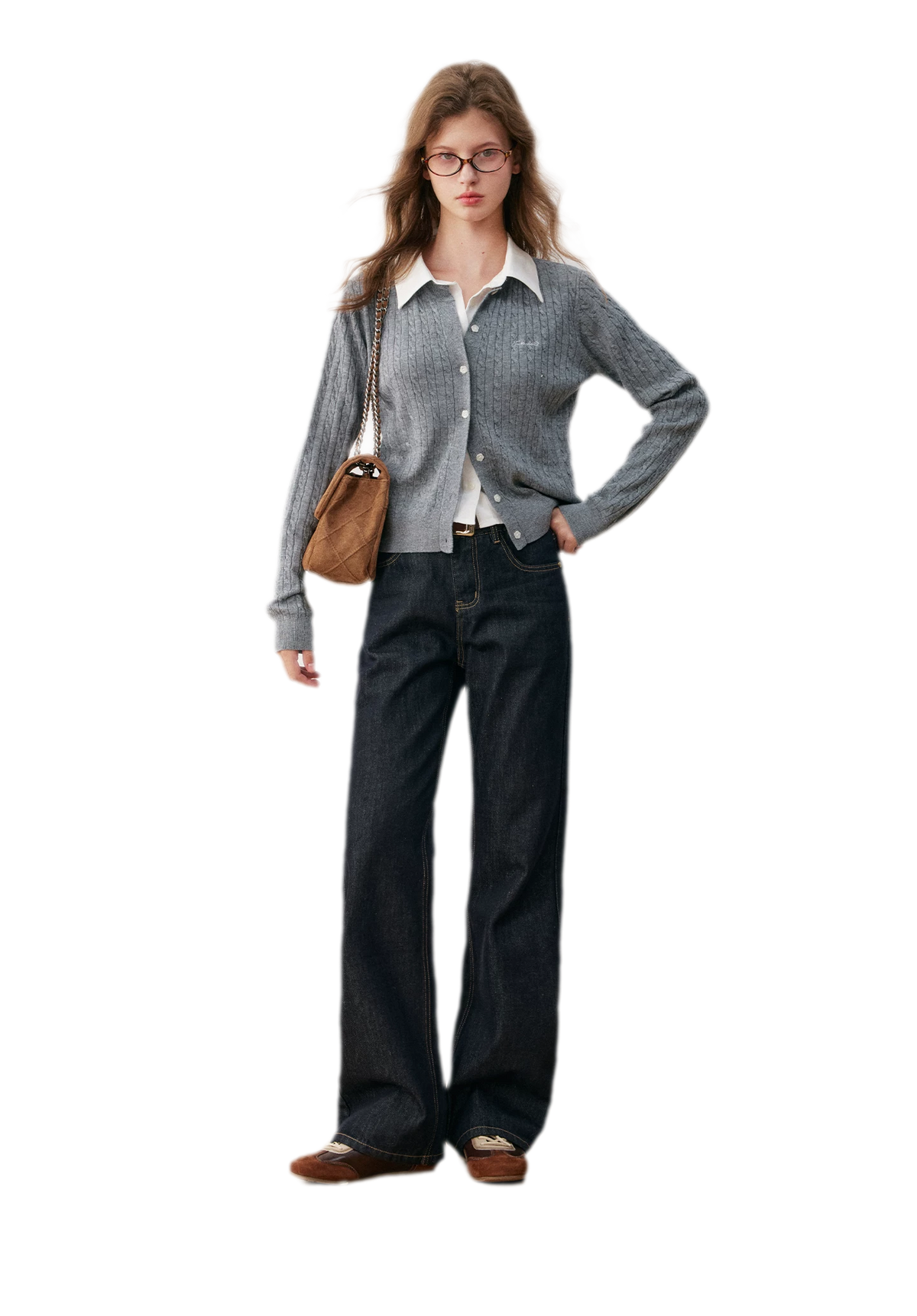Cardigan en maille torsadée avec empiècement chemise