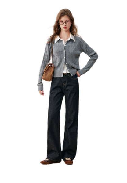 Cardigan en maille torsadée avec empiècement chemise