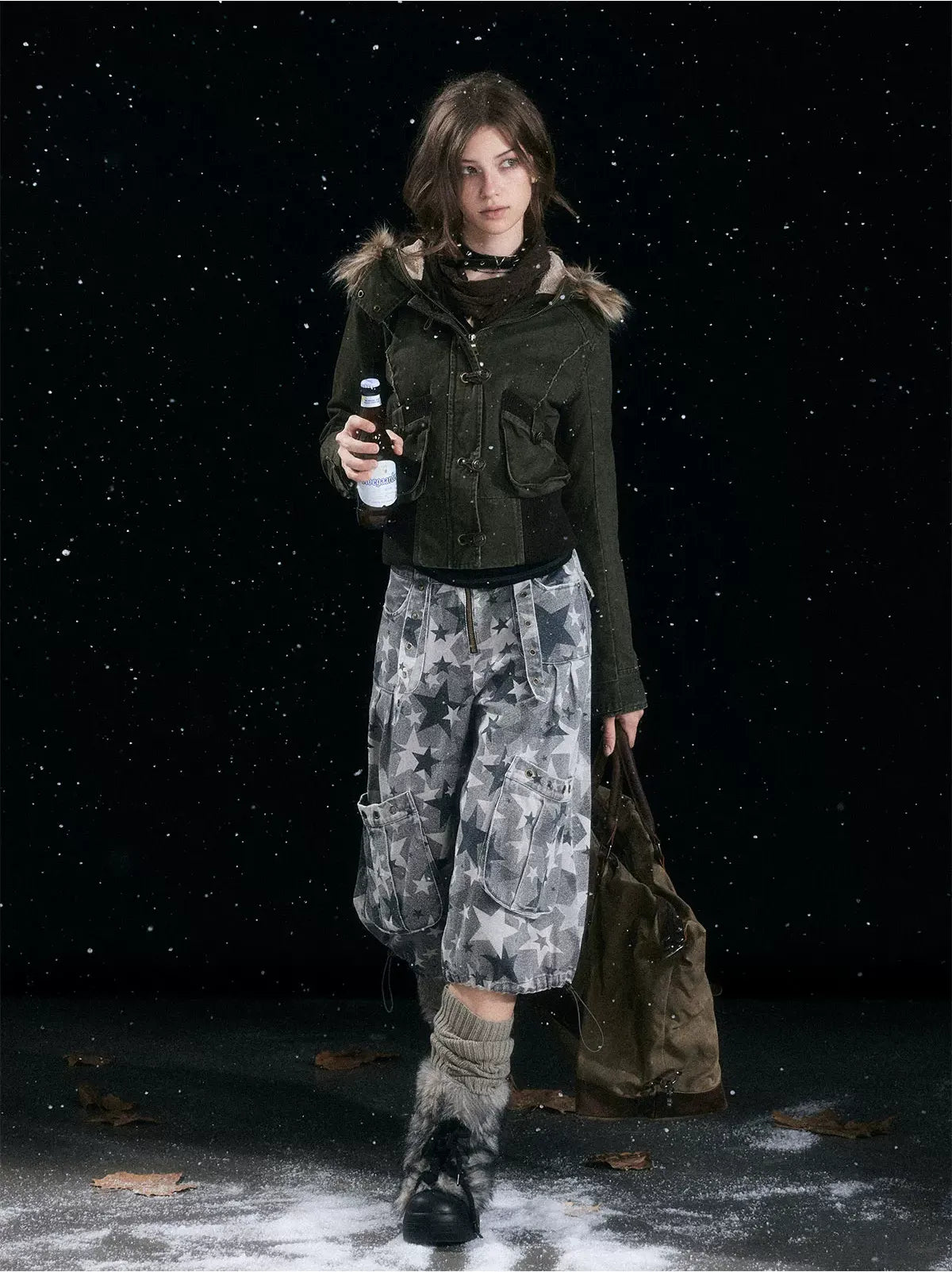 Washed Quilted Fur-Trim Hooded Jacket