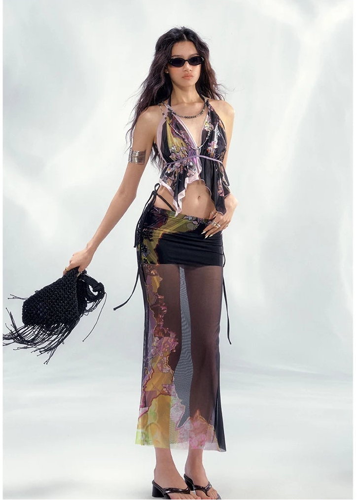 Island Climate Printed Mesh Camisole &amp; Skirt Set