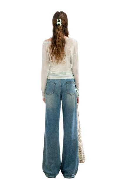 Soft Cotton Wide-Leg Jeans with Bow Detail