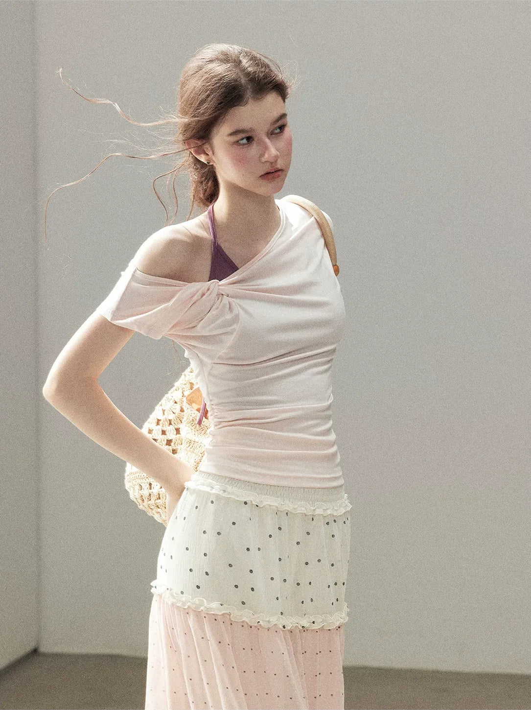 Asymmetric Twist Off-Shoulder Tee