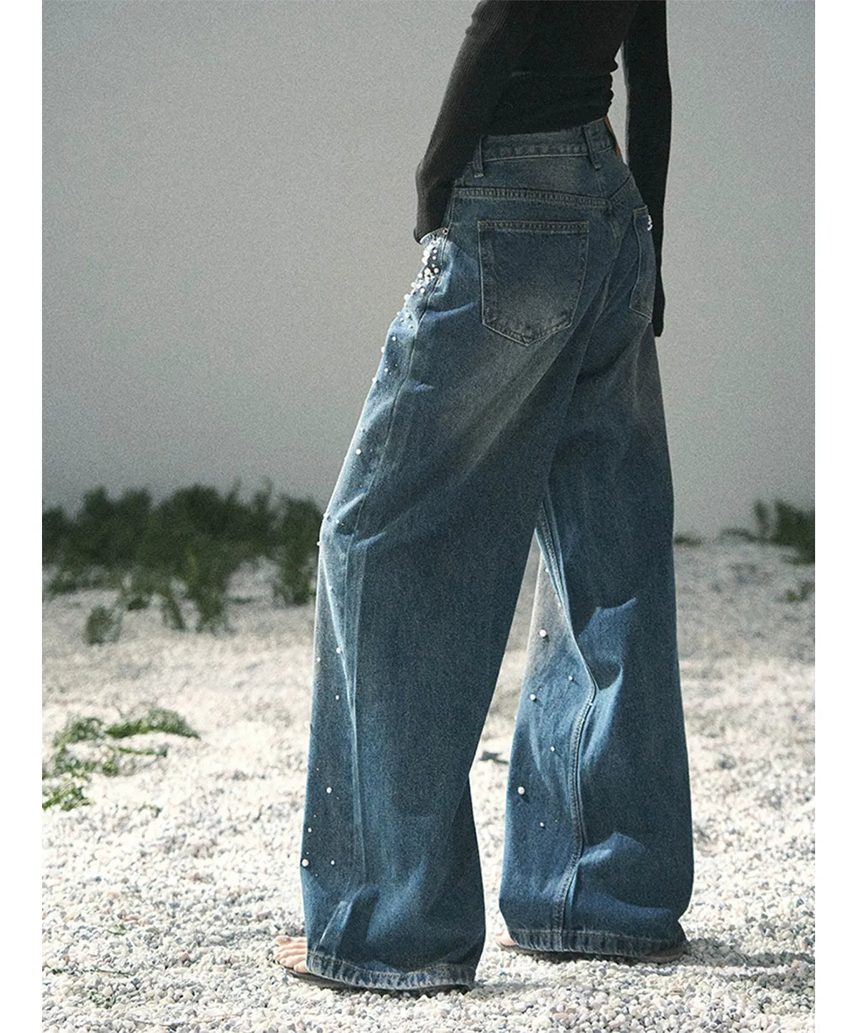 Washed Pearl Wide-Leg Jeans