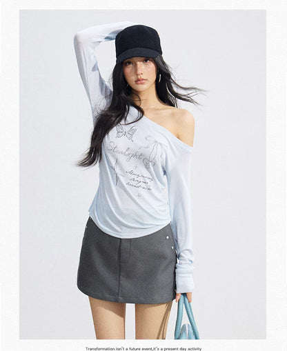 Asymmetric Off-Shoulder Sun Protection T-Shirt