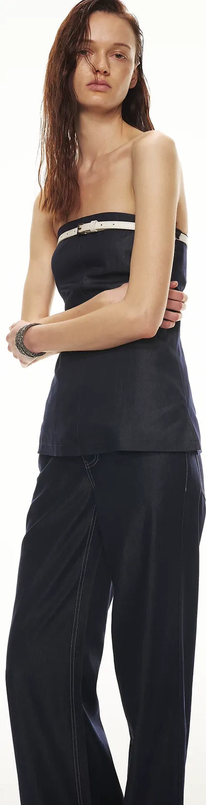 Soft Tencel Denim Fishtail Bustier Top &amp; Pants