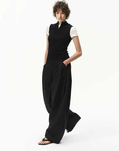 Curved Linen-Blend Pants