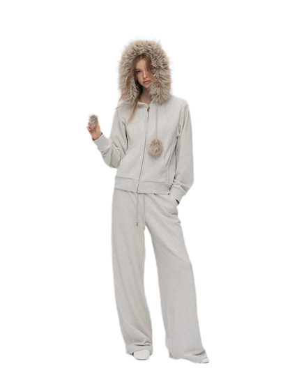 Contrast Fur Hooded Tracksuit