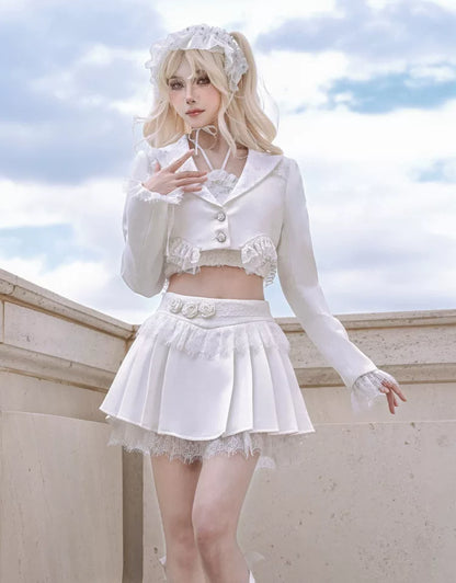 Lace Trim Cropped Blazer