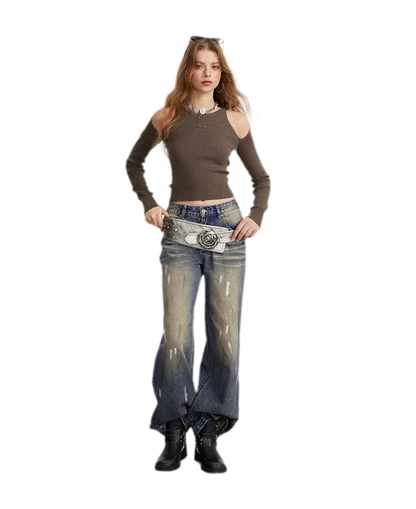 Washed Paint-Splatter Wide-Leg Jeans