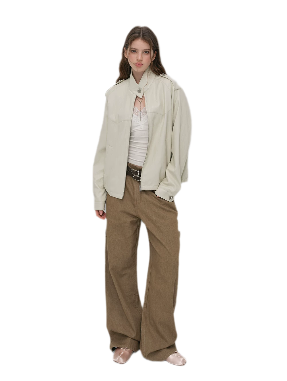 Enzyme-Washed Wide-Leg Utility Jeans