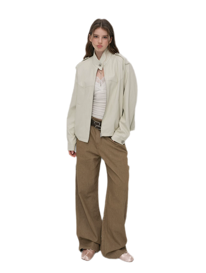 Enzyme-Washed Wide-Leg Utility Jeans