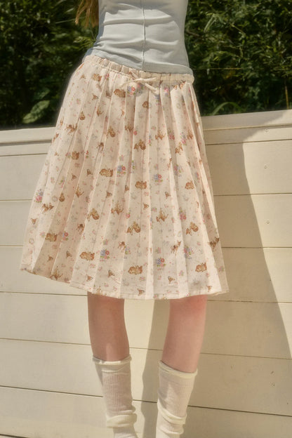 Pleated Printed A-Line Skirt
