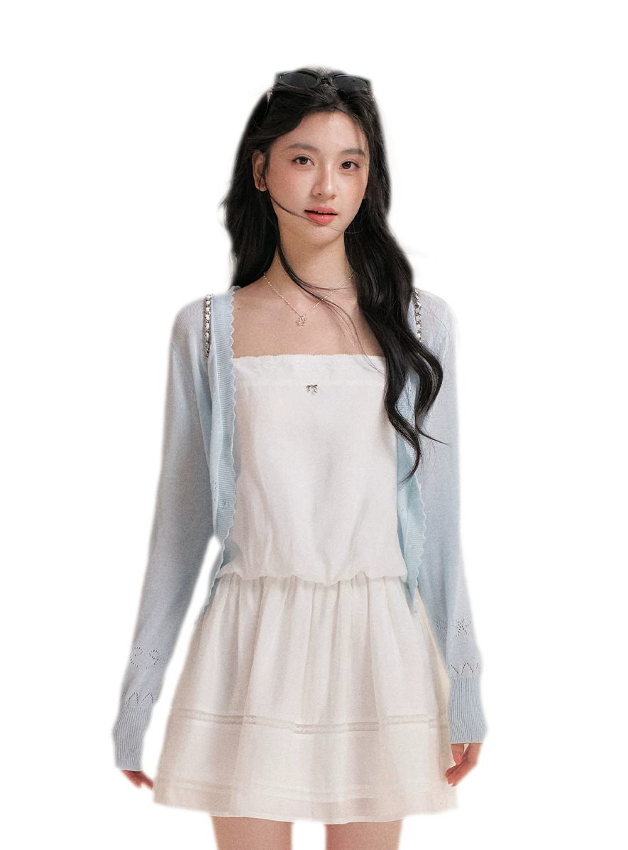 Soft Tencel Lace Dress &amp; Cardigan Set