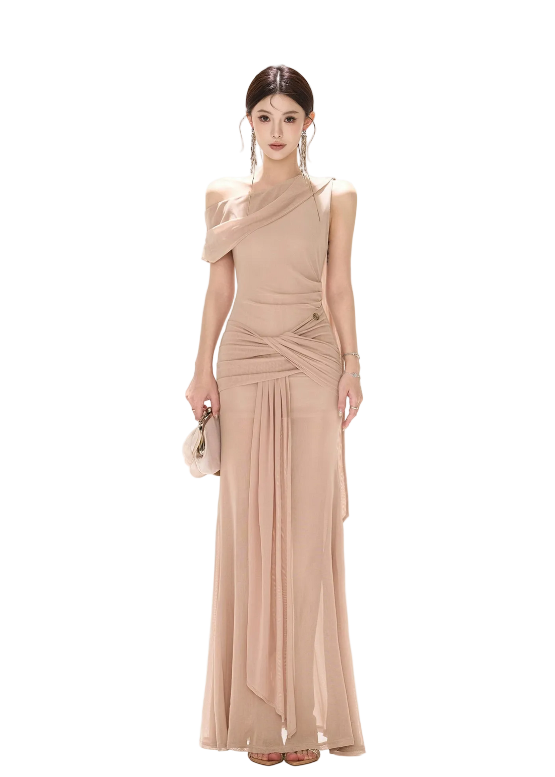 Asymmetric Knot Pleated Mermaid Dress