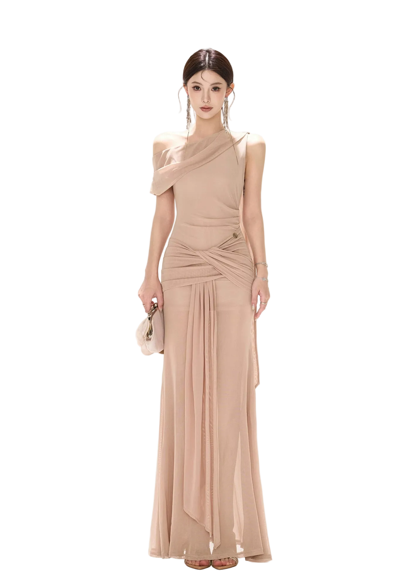 Asymmetric Knot Pleated Mermaid Dress