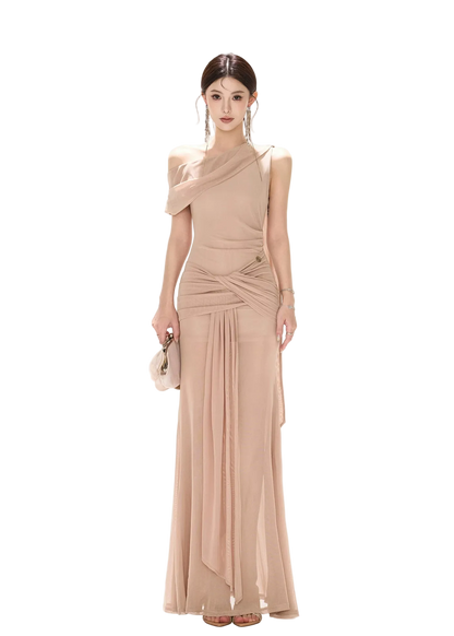 Asymmetric Knot Pleated Mermaid Dress