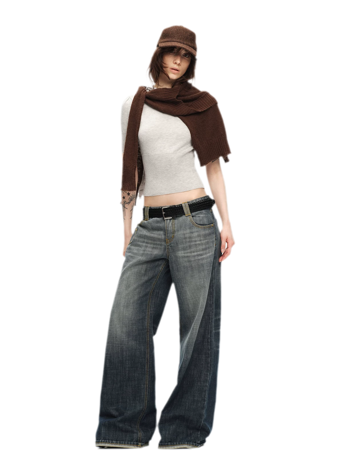 Wool-Blend Scarf-Neck Knit Top