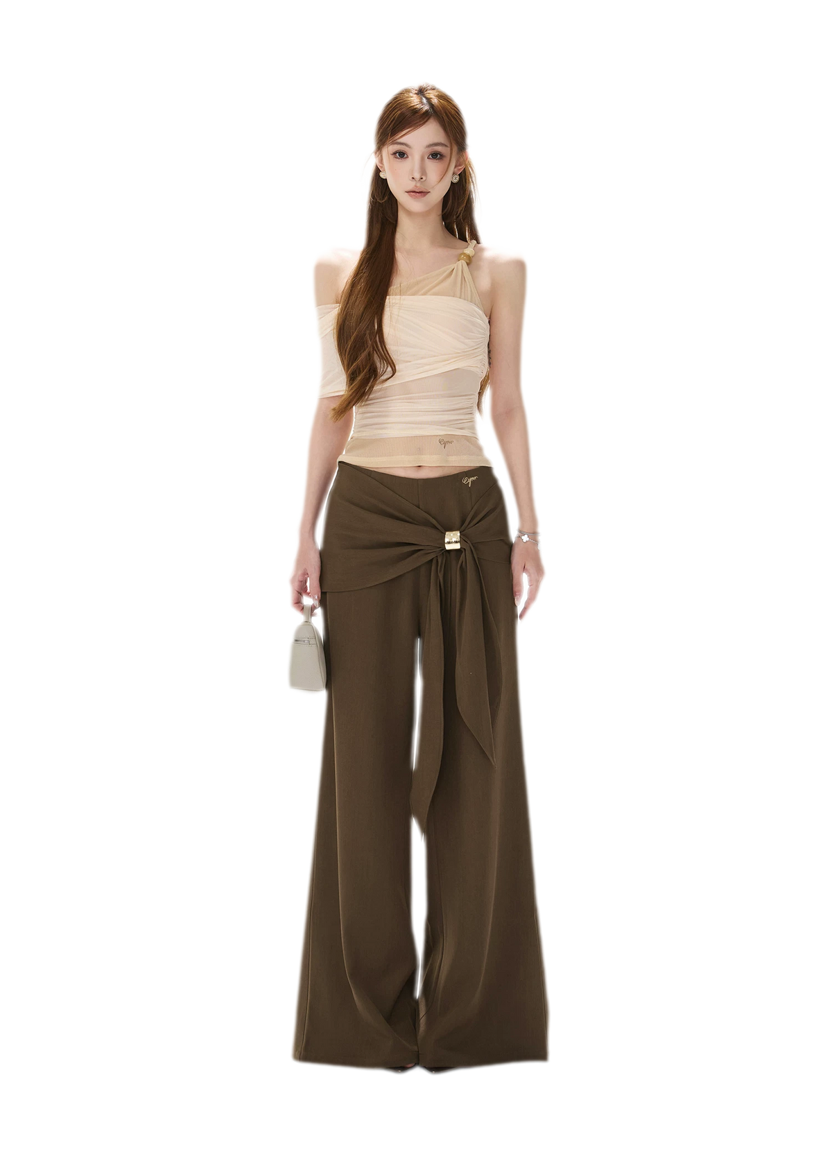 Beaded Ruched Mesh Top